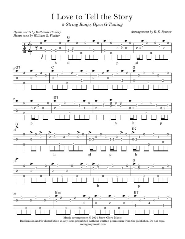 I Love to Tell the Story - Banjo Tablature - Image 2