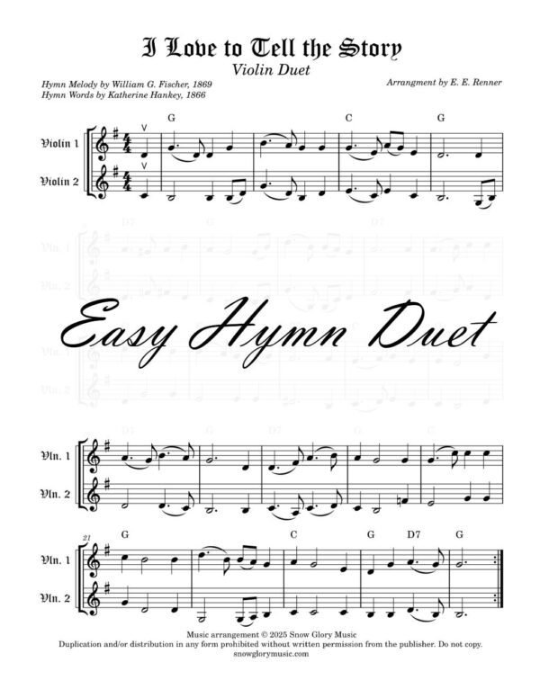 I Love to Tell the Story - Easy Violin Duet