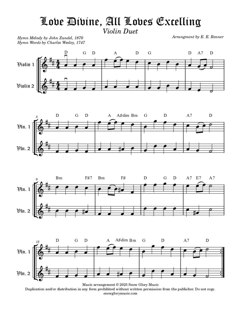 Love Divine, All Loves Excelling - Violin Duet - FREE DOWNLOAD