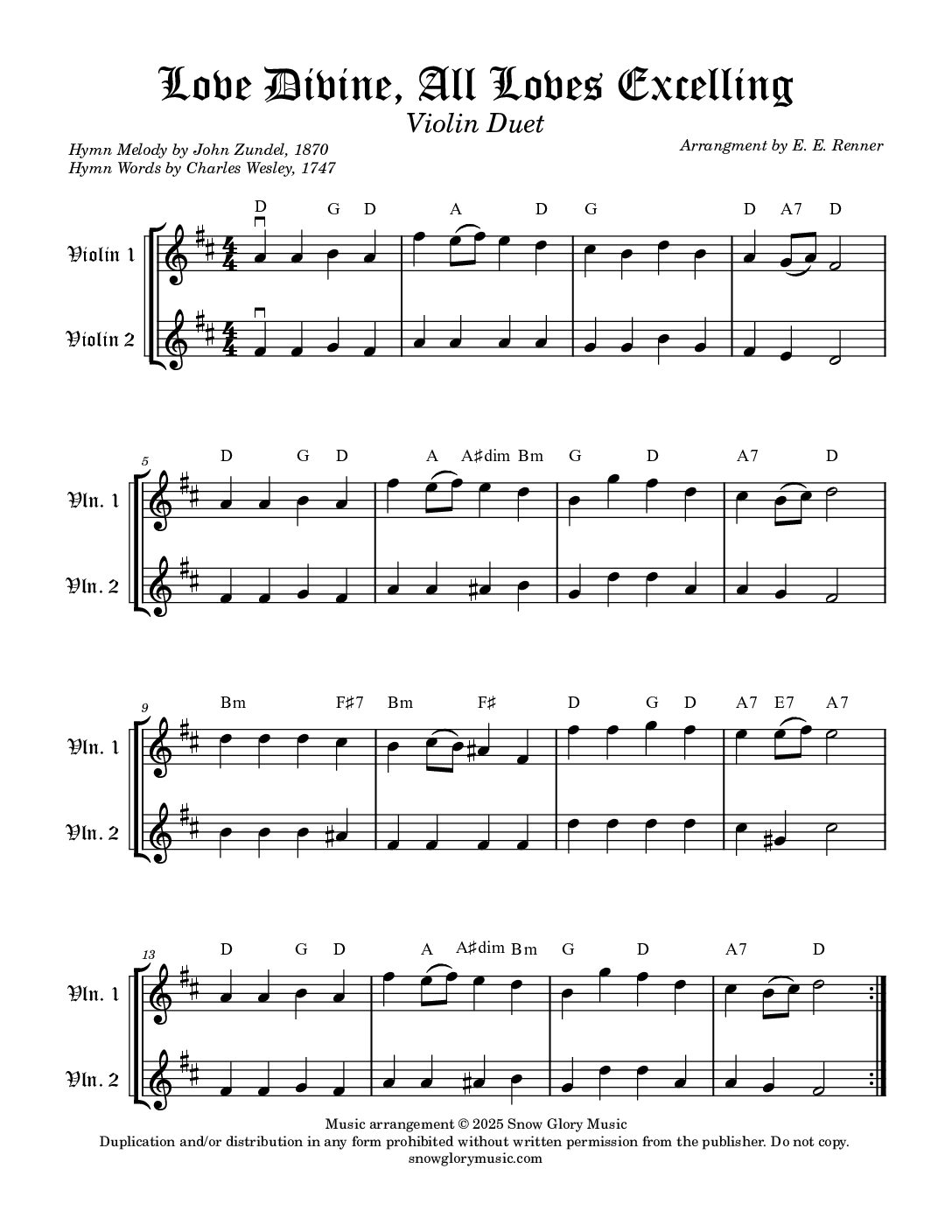 Love Divine, All Loves Excelling - Violin Duet - FREE DOWNLOAD