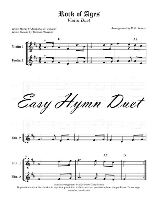 Rock of Ages - Easy Violin Duet