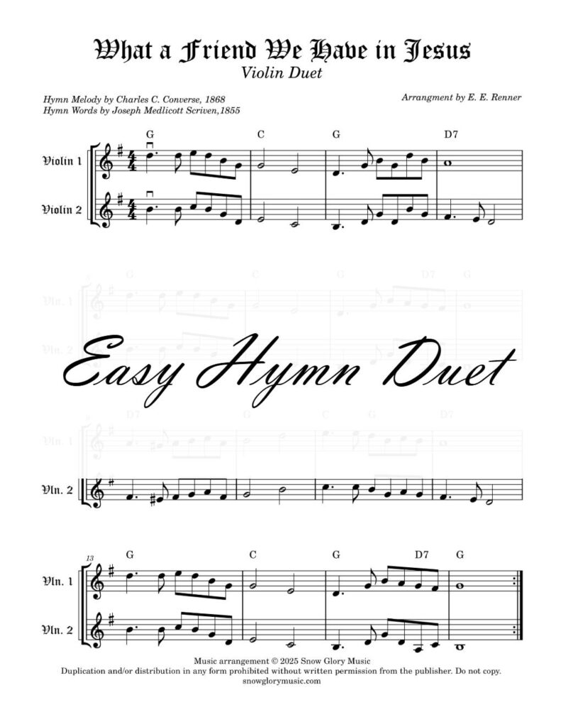 What a Friend We Have in Jesus - Easy Violin Duet