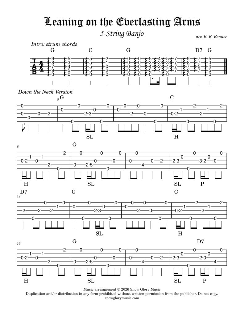 Leaning on the Everlasting Arms - Banjo Tablature