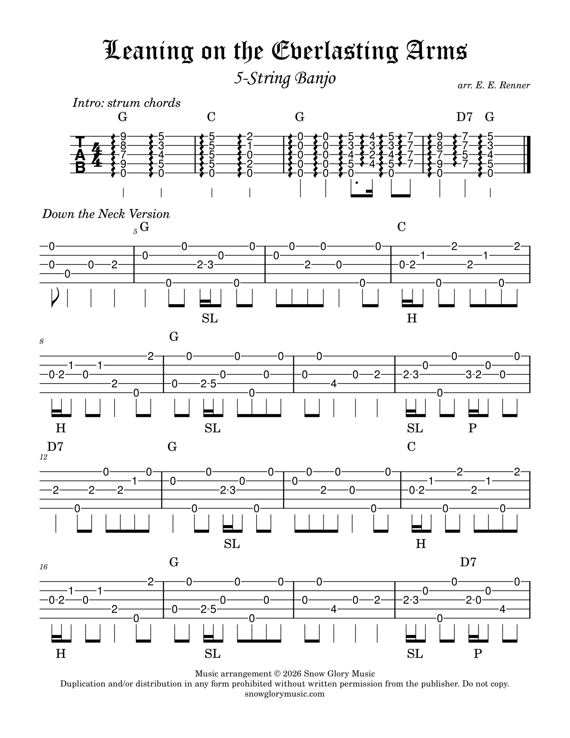 Leaning on the Everlasting Arms - Banjo Tablature