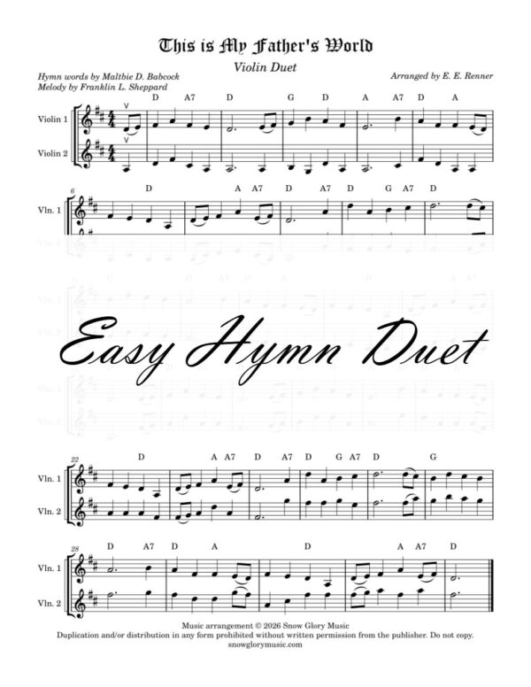 This is My Father's World - Easy Violin Duet